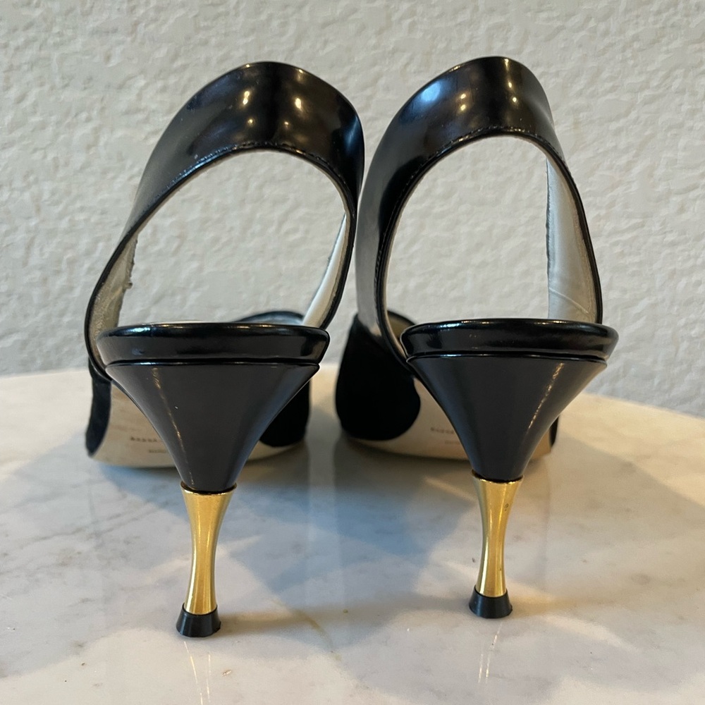 Bruno Magli Italy Black Leather Slingback Heels Gold Heel Pointed Toe 36 - Picture 4 of 9